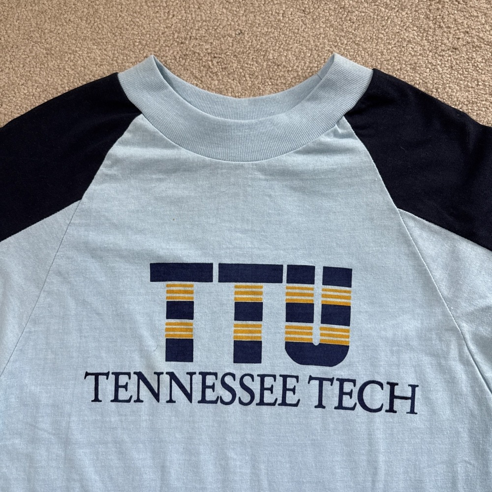 Vintage 70s Blue Bar Champion Tennessee Tech TTU Jersey Shirt Blue L USA - Picture 9 of 9
